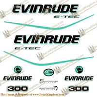 Evinrude 300hp E-Tec Decal Kit - Aqua - Boat Decals from DecalKingdomoutboard decal Evinrude 300hp E-Tec Decal Kit - Aqua vintage decals. Outboard engine graphics.
