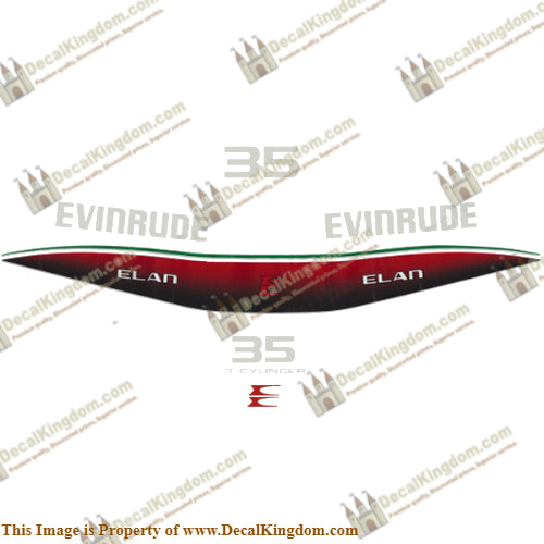 Evinrude 35hp ELAN Decal Kit - 1997 - Boat Decals from DecalKingdomoutboard decal Evinrude 35hp ELAN Decal Kit - 1997 vintage decals. Outboard engine graphics.