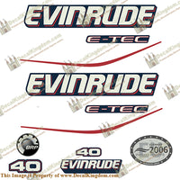 Evinrude 40hp E-Tec Decal Kit - Blue Cowl - Boat Decals from DecalKingdomoutboard decal Evinrude 40hp E-Tec Decal Kit - Blue Cowl vintage decals. Outboard engine graphics.