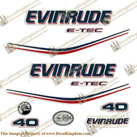 Evinrude 40hp E-Tec Decal Kit - Boat Decals from DecalKingdomoutboard decal Evinrude 40hp E-Tec Decal Kit vintage decals. Outboard engine graphics.
