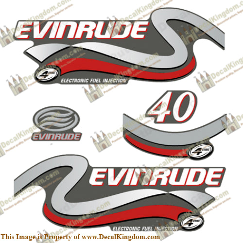 Evinrude 40hp FourStroke Decals (Silver) - 1999 - Boat Decals from DecalKingdomoutboard decal Evinrude 40hp FourStroke Decals (Silver) - 1999 vintage decals. Outboard engine graphics.
