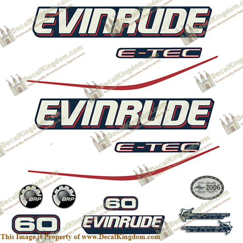 Evinrude 60hp E-Tec Decal Kit - Blue Cowl - Boat Decals from DecalKingdomoutboard decal Evinrude 60hp E-Tec Decal Kit - Blue Cowl vintage decals. Outboard engine graphics.