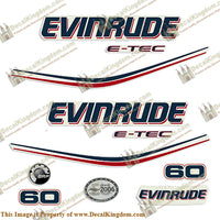 Evinrude 60hp E-Tec Decal Kit - Boat Decals from DecalKingdomoutboard decal Evinrude 60hp E-Tec Decal Kit vintage decals. Outboard engine graphics.