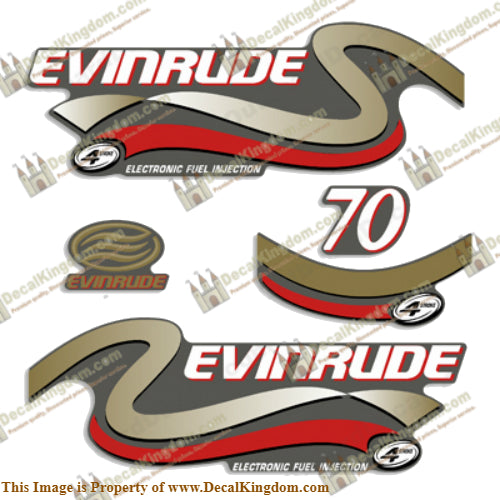 Evinrude 70hp FourStroke Decals (Gold) - 1999 - Boat Decals from DecalKingdomoutboard decal Evinrude 70hp FourStroke Decals (Gold) - 1999 vintage decals. Outboard engine graphics.