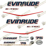 Evinrude 75hp E-Tec Decal Kit - Boat Decals from DecalKingdomoutboard decal Evinrude 75hp E-Tec Decal Kit vintage decals. Outboard engine graphics.