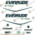 Evinrude 90hp E-Tec Decal Kit - Aqua - Boat Decals from DecalKingdomoutboard decal Evinrude 90hp E-Tec Decal Kit - Aqua vintage decals. Outboard engine graphics.