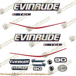 Evinrude 90hp E-Tec Decal Kit - Blue Cowl - Boat Decals from DecalKingdomoutboard decal Evinrude 90hp E-Tec Decal Kit - Blue Cowl vintage decals. Outboard engine graphics.