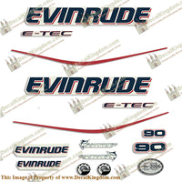 Evinrude 90hp E-Tec Decal Kit - Boat Decals from DecalKingdomoutboard decal Evinrude 90hp E-Tec Decal Kit vintage decals. Outboard engine graphics.