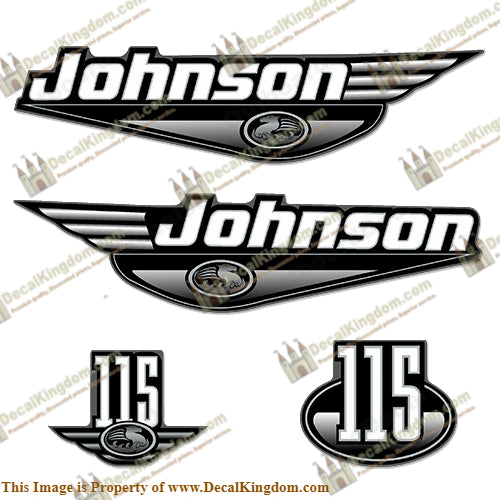 Johnson 115hp Decals 1999 - 2001 (Black) - Boat Decals from DecalKingdomoutboard decal Johnson 115hp Decals 1999 - 2001 (Black) vintage decals. Outboard engine graphics.