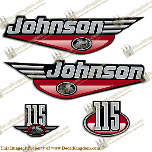 Johnson 115hp Decals 1999 - 2001 (Red) - Boat Decals from DecalKingdomoutboard decal Johnson 115hp Decals 1999 - 2001 (Red) vintage decals. Outboard engine graphics.