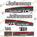 Johnson 115hp Fast Strike Decals 1997 - 1998 - Boat Decals from DecalKingdomoutboard decal Johnson 115hp Fast Strike Decals 1997 - 1998 vintage decals. Outboard engine graphics.