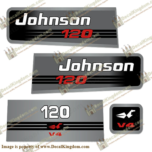 Johnson 120hp V4 Decals - Boat Decals from DecalKingdomoutboard decal Johnson 120hp V4 Decals vintage decals. Outboard engine graphics.