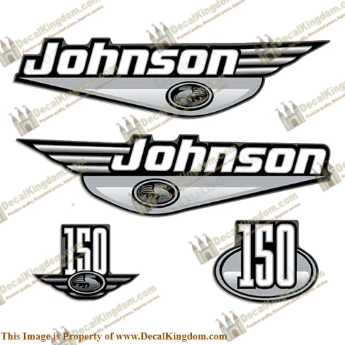 Johnson 150hp Decals - 1999 (Silver) - Boat Decals from DecalKingdomoutboard decal Johnson 150hp Decals - 1999 (Silver) vintage decals. Outboard engine graphics.