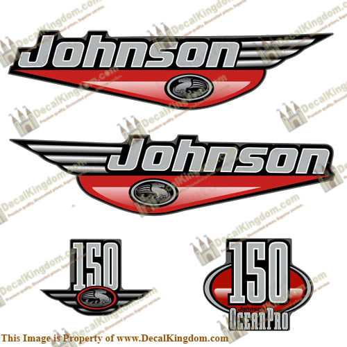 Johnson 150hp OceanPro Decals 1999 (Red) - Boat Decals from DecalKingdomoutboard decal Johnson 150hp OceanPro Decals 1999 (Red) vintage decals. Outboard engine graphics.
