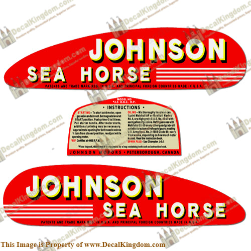 Johnson 1947 2.5hp Decals - Boat Decals from DecalKingdomoutboard decal Johnson 1947 2.5hp Decals vintage decals. Outboard engine graphics.