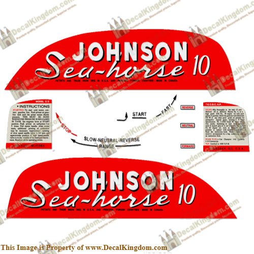 Johnson 1951 10hp Decals - Boat Decals from DecalKingdomoutboard decal Johnson 1951 10hp Decals vintage decals. Outboard engine graphics.