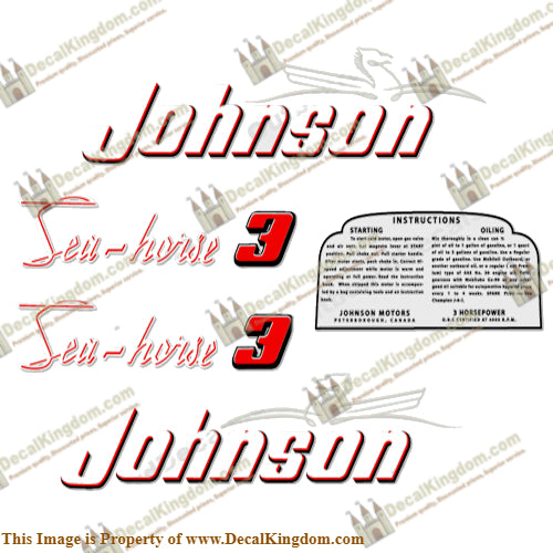 Johnson 1953 3hp Decals - Boat Decals from DecalKingdomoutboard decal Johnson 1953 3hp Decals vintage decals. Outboard engine graphics.