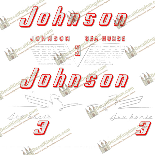 Johnson 1954 3hp Decals - Boat Decals from DecalKingdomoutboard decal Johnson 1954 3hp Decals vintage decals. Outboard engine graphics.