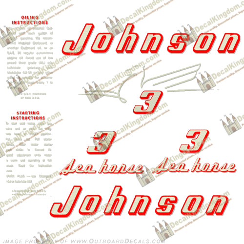 Johnson 1955 3hp Decals - Boat Decals from DecalKingdomoutboard decal Johnson 1955 3hp Decals vintage decals. Outboard engine graphics.