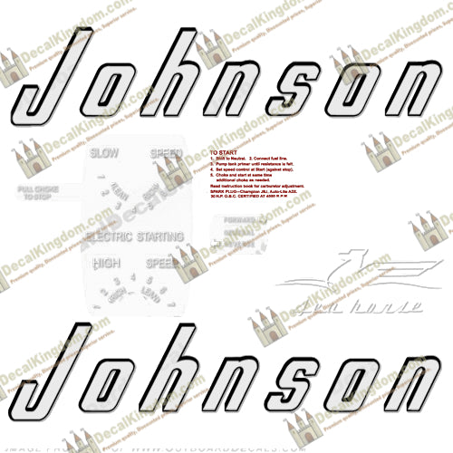 Johnson 1956 30hp - Electric - Style B Decals - Boat Decals from DecalKingdomoutboard decal Johnson 1956 30hp - Electric - Style B Decals vintage decals. Outboard engine graphics.
