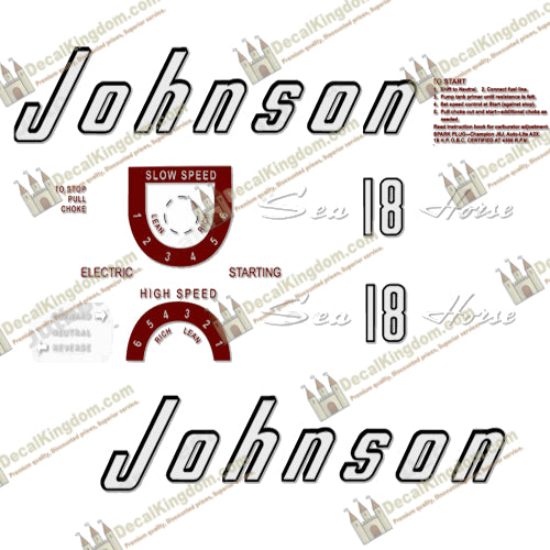 Johnson 1957 18hp - Electric Decals - Boat Decals from DecalKingdomoutboard decal Johnson 1957 18hp - Electric Decals vintage decals. Outboard engine graphics.