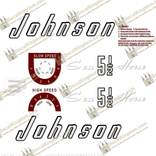Johnson 1957 5.5hp Decals - Boat Decals from DecalKingdomoutboard decal Johnson 1957 5.5hp Decals vintage decals. Outboard engine graphics.