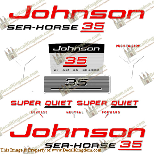 Johnson 1959 35hp Decals - Boat Decals from DecalKingdomoutboard decal Johnson 1959 35hp Decals vintage decals. Outboard engine graphics.