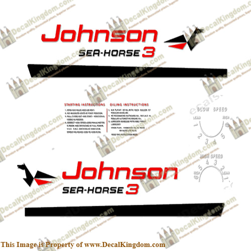 Johnson 1959 3hp Decals - Boat Decals from DecalKingdomoutboard decal Johnson 1959 3hp Decals vintage decals. Outboard engine graphics.