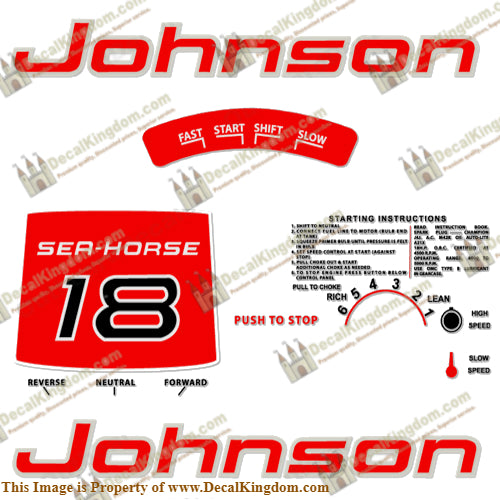 Johnson 1961 18hp Decals - Boat Decals from DecalKingdomoutboard decal Johnson 1961 18hp Decals vintage decals. Outboard engine graphics.