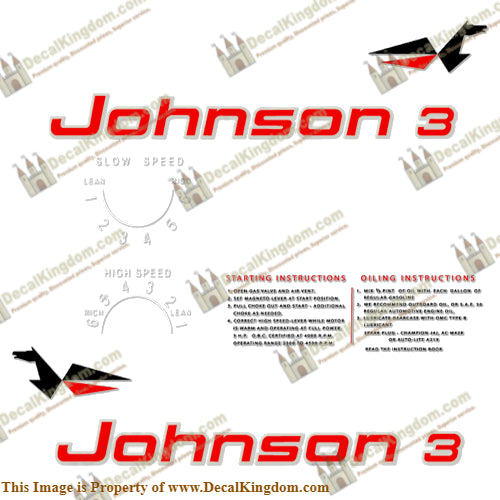 Johnson 1961 3hp Decals - Boat Decals from DecalKingdomoutboard decal Johnson 1961 3hp Decals vintage decals. Outboard engine graphics.