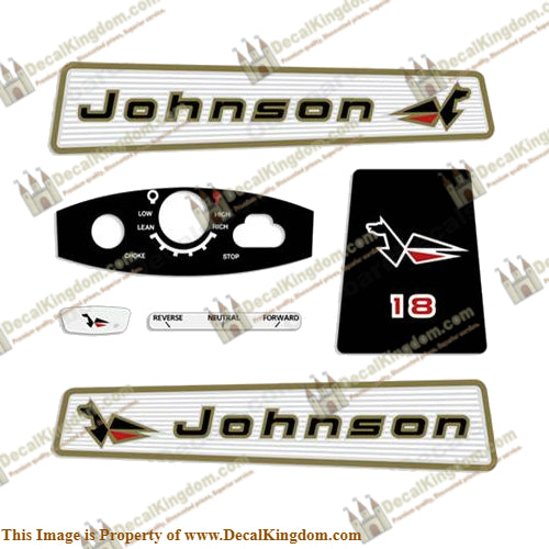 Johnson 1965 18hp Decals - Boat Decals from DecalKingdomoutboard decal Johnson 1965 18hp Decals vintage decals. Outboard engine graphics.
