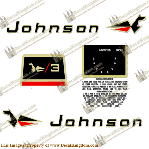 Johnson 1966 3hp Decals - Boat Decals from DecalKingdomoutboard decal Johnson 1966 3hp Decals vintage decals. Outboard engine graphics.