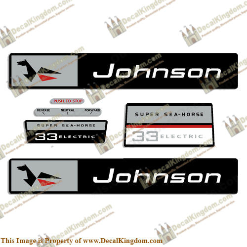Johnson 1967 33hp Decals - Boat Decals from DecalKingdomoutboard decal Johnson 1967 33hp Decals vintage decals. Outboard engine graphics.