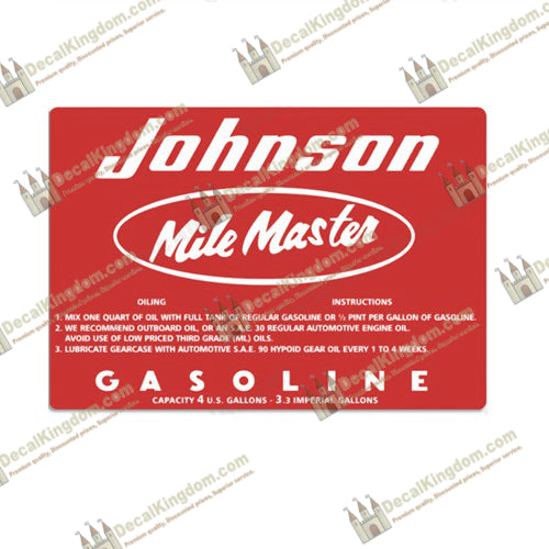 Johnson 1957 4 Gallon Gas Tank Decal - Boat Decals from DecalKingdomoutboard decal Johnson 1957 4 Gallon Gas Tank Decal vintage decals. Outboard engine graphics.