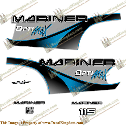 Mariner 115hp Optimax Decal Kit - 2000 (Blue) - Boat Decals from DecalKingdom Mariner 115hp Optimax Decal Kit - 2000 (Blue) outboard decal Mariner 115hp Optimax Decal Kit - 2000 (Blue) vintage decals