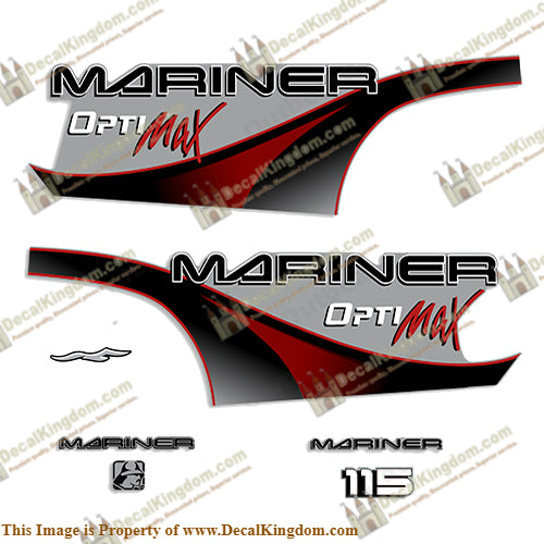 Mariner 115hp Optimax Decal Kit - 2000 (Red) - Boat Decals from DecalKingdom Mariner 115hp Optimax Decal Kit - 2000 (Red) outboard decal Mariner 115hp Optimax Decal Kit - 2000 (Red) vintage decals
