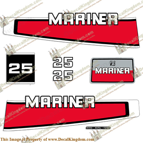 Mariner 1977-1989 25hp Decal Kit - Boat Decals from DecalKingdom Mariner 1977-1989 25hp Decal Kit outboard decal Mariner 1977-1989 25hp Decal Kit vintage decals
