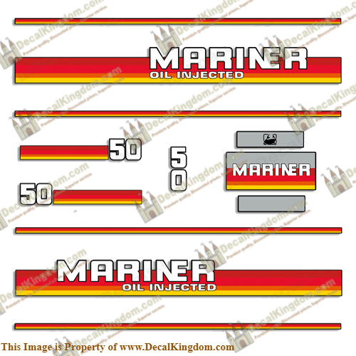 Mariner 1984 - 1990 50hp Decal Kit - Boat Decals from DecalKingdom Mariner 1984 - 1990 50hp Decal Kit outboard decal Mariner 1984 - 1990 50hp Decal Kit vintage decals