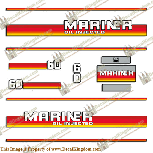 Mariner 1984 - 1990 60hp Decal Kit - Boat Decals from DecalKingdom Mariner 1984 - 1990 60hp Decal Kit outboard decal Mariner 1984 - 1990 60hp Decal Kit vintage decals