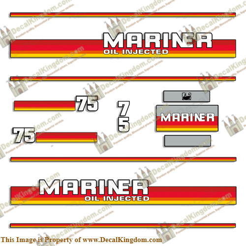Mariner 1984 - 1990 75hp Decal Kit - Boat Decals from DecalKingdom Mariner 1984 - 1990 75hp Decal Kit outboard decal Mariner 1984 - 1990 75hp Decal Kit vintage decals