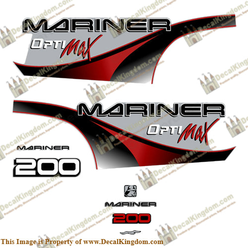 Mariner 200hp Optimax Decal Kit - 2000 (Red) - Boat Decals from DecalKingdom Mariner 200hp Optimax Decal Kit - 2000 (Red) outboard decal Mariner 200hp Optimax Decal Kit - 2000 (Red) vintage decals