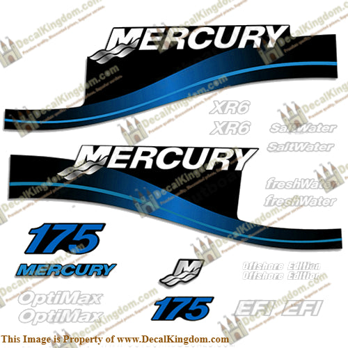 Mercury 175hp Decal Kit - 1999-2004 All Models Available (Blue) - Boat Decals from DecalKingdom Mercury 175hp Decal Kit - 1999-2004 All Models Available (Blue) outboard decal Mercury 175hp Decal Kit - 1999-2004 All Models Available (Blue) vintage decals