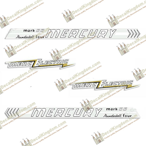 Mercury 1956 55HP Electric Outboard Decals - Boat Decals from DecalKingdom Mercury 1956 55HP Electric Outboard Decals outboard decal Mercury 1956 55HP Electric Outboard Decals vintage decals
