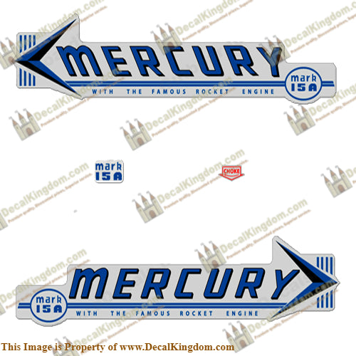 Mercury 1959 Mark 15A MK6A Blue Decals - Boat Decals from DecalKingdom Mercury 1959 Mark 15A MK6A Blue Decals outboard decal Mercury 1959 Mark 15A MK6A Blue Decals vintage decals