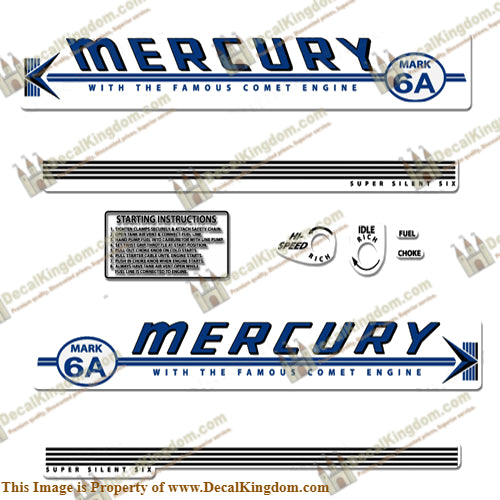 Mercury 1959 Mark 6A Blue Decals - Boat Decals from DecalKingdom Mercury 1959 Mark 6A Blue Decals outboard decal Mercury 1959 Mark 6A Blue Decals vintage decals