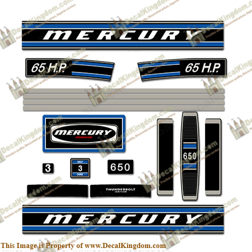 Mercury 1973 65hp Outboard Engine Decals