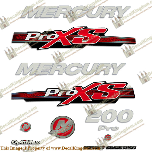 Mercury 200hp ProXS 2013+ Style Decals - Red/Silver