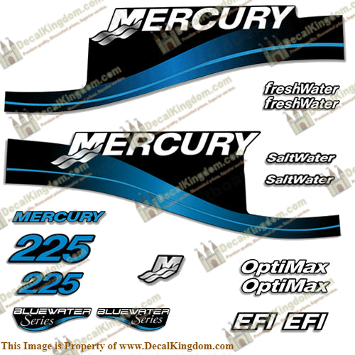 Mercury 225hp Decal Kit - 1999-2004 (Blue) All Models Available - Boat Decals from DecalKingdom Mercury 225hp Decal Kit - 1999-2004 (Blue) All Models Available outboard decal Mercury 225hp Decal Kit - 1999-2004 (Blue) All Models Available vintage decals