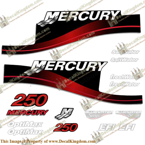 Mercury 250hp Decal Kit - 1999-2004 (Red) All Models Available - Boat Decals from DecalKingdom Mercury 250hp Decal Kit - 1999-2004 (Red) All Models Available outboard decal Mercury 250hp Decal Kit - 1999-2004 (Red) All Models Available vintage decals