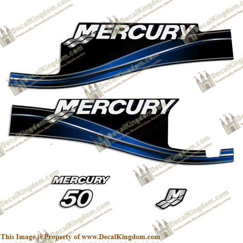 Mercury 50hp 2 Stroke Decal Kit (Blue) 2005 - 2009 with Oil Window